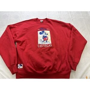 VINTAGE Disney‎ Store Sweatshirt Adult 2XL Red Mickey Mouse Crewneck Las Vegas